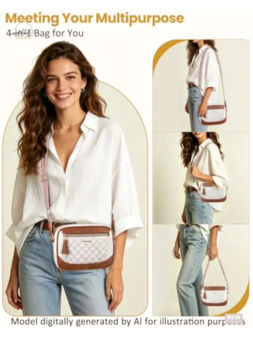 Quilted Vegan Leather Crossbody Bag with Adjustable Strap, Travel Purse